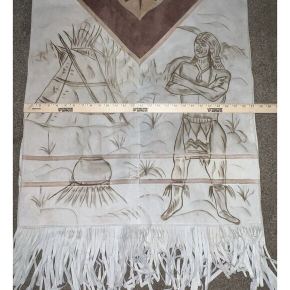 Vintage Armandos Genuine Leather Suede Fringed Poncho Native American Design OS - Picture 9 of 11